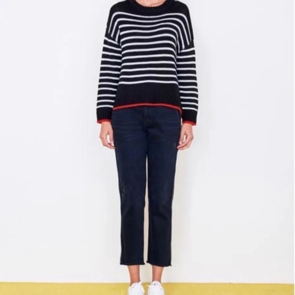 Sundry Wool Blend Relaxed Knit Pullover Sweater Black White Stripe Small